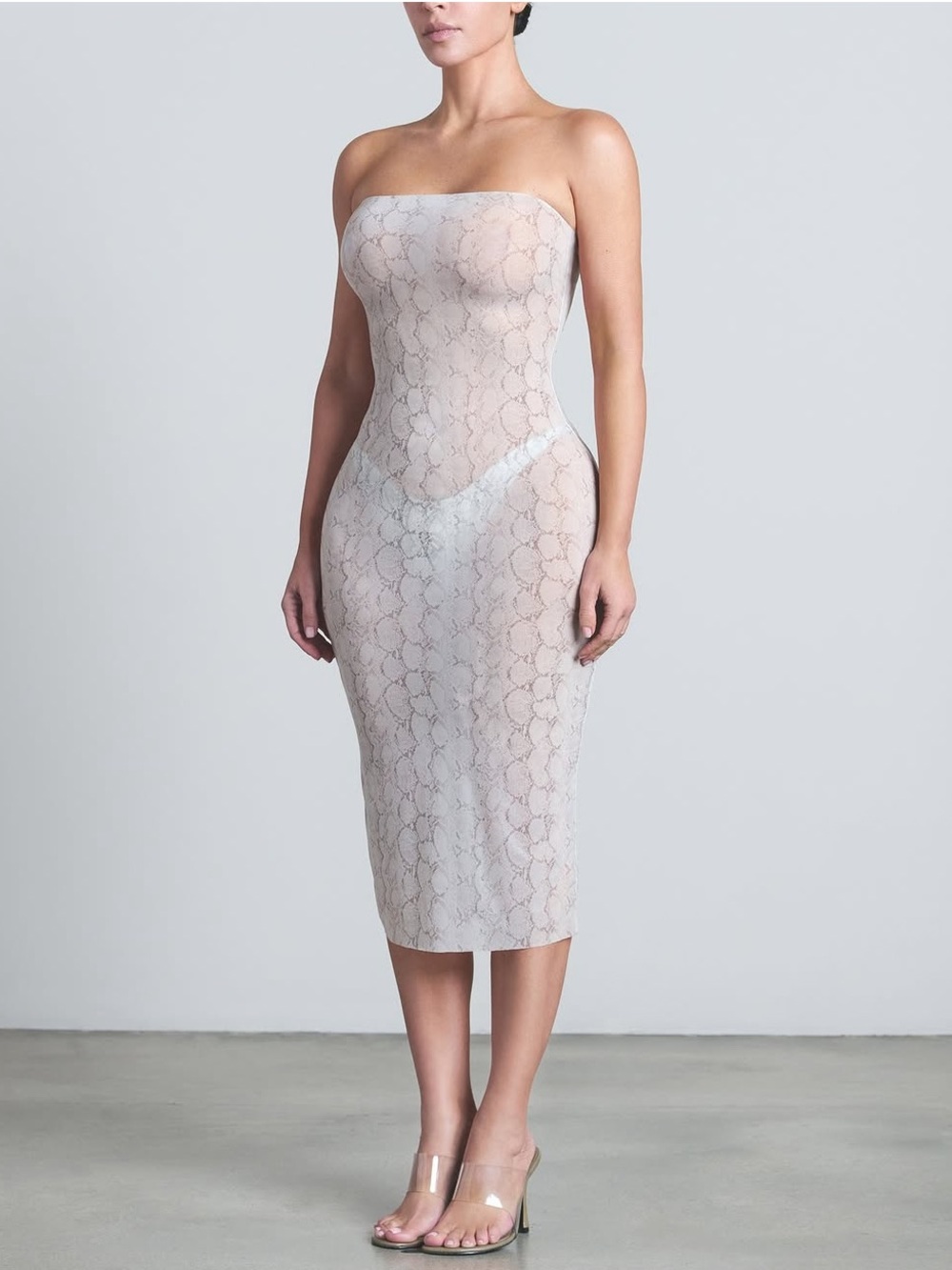 Skims Milky Sheer Midi Tube Dress - Stone Pastel Snake Print XS NWT - Picture 2 of 7
